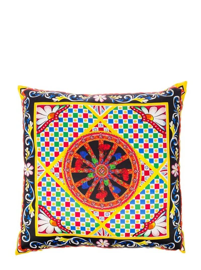 Shop Dolce & Gabbana Multicolor Small Cushion With Carretto Foulard Print In Duchesse Cotton In Not Applicable