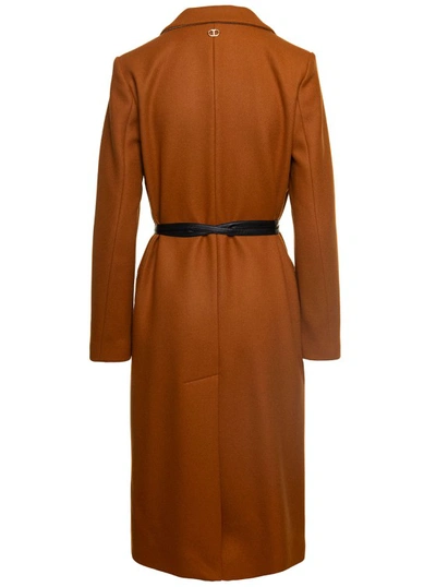 Shop Twinset Brown Belted Coat In Orange