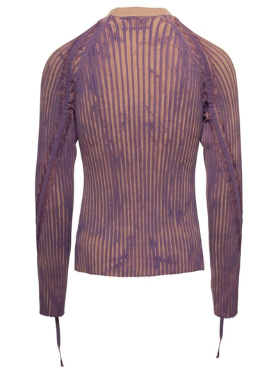 Shop Bluemarble Beige And Violet Hand-painted Rib Sweater With Drawstring In Wool In Pink