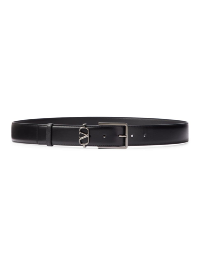 Shop Valentino Men's Mini Vlogo Signature Calfskin Belt 35mm In Black