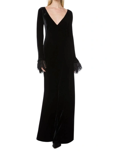 Shop Alberta Ferretti Long Velvet Dress In Black