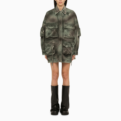 Shop Attico Camouflage Multi-pocket Jacket In Green