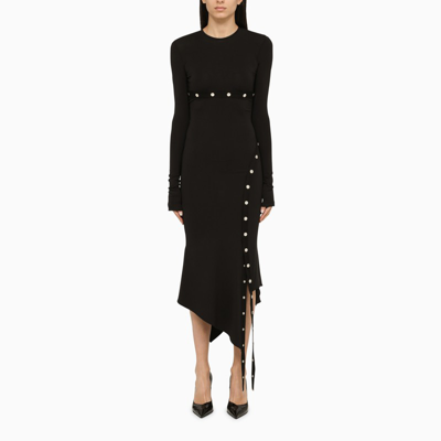 Shop Attico Black Midi Dress With Snap Buttons