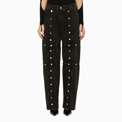 Shop Attico Black Baggy Jeans With Studs