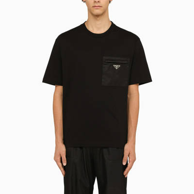Shop Prada Black Cotton And Re-nylon T-shirt