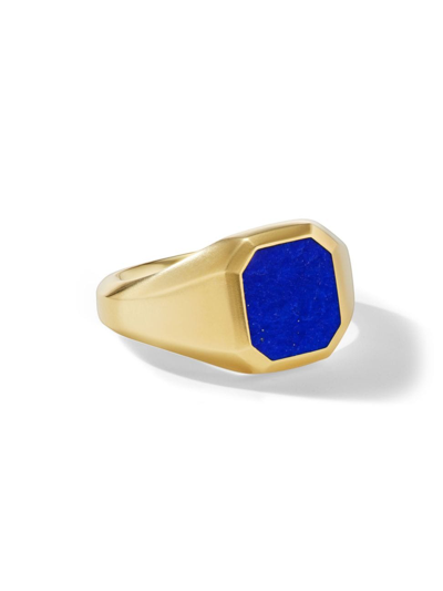 Shop David Yurman Men's Streamline Signet Ring In 18k Yellow Gold In Lapislazuli