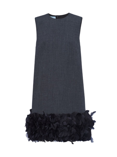 Shop Prada Women's Embroidered Wool Mini-dress In Grey