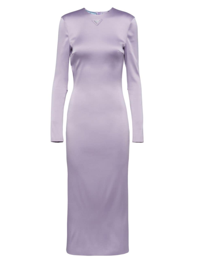 Shop Prada Women's Satin Midi-dress In Purple