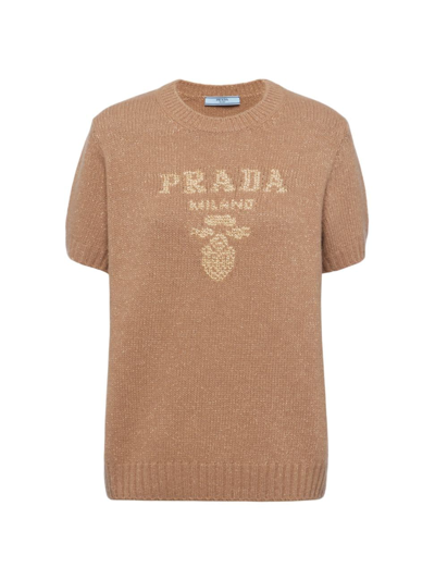 Shop Prada Women's Wool, Cashmere And Lamé Crewneck Sweater In Brown