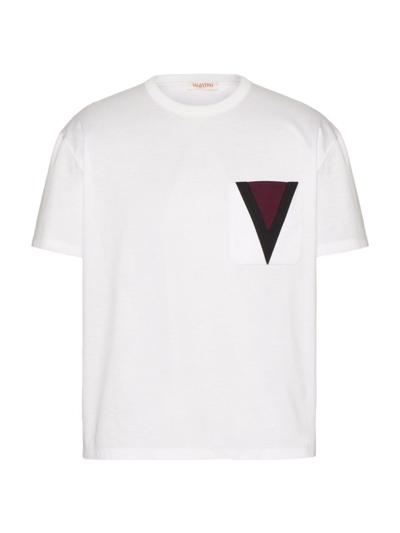 Shop Valentino Men's Cotton T-shirt With Inlaid V Detail In White