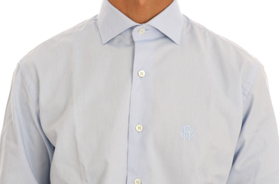 Shop Cavalli Light Blue Cotton Dress Men's Shirt