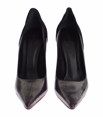Shop Cedric Charlier Cédric Charlier Gray Black Leather Suede Heels Pumps Women's Shoes