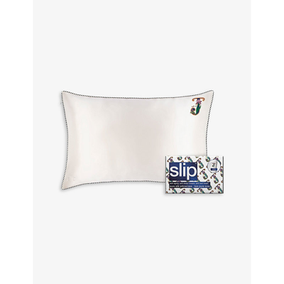 Shop Slip Queen Letter-embroidered Silk Pillowcase 51cm X 76cm In J