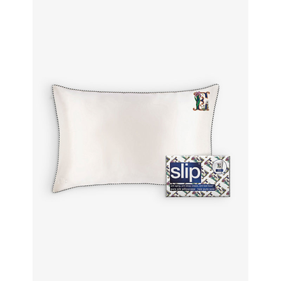 Shop Slip Queen Letter-embroidered Silk Pillowcase 51cm X 76cm