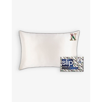 Shop Slip Queen Letter-embroidered Silk Pillowcase 51cm X 76cm In N