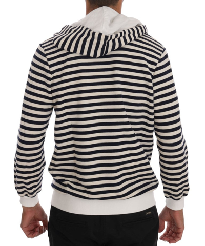 Shop Daniele Alessandrini Elegant Full Zip Hooded Striped Men's Sweater In Blue