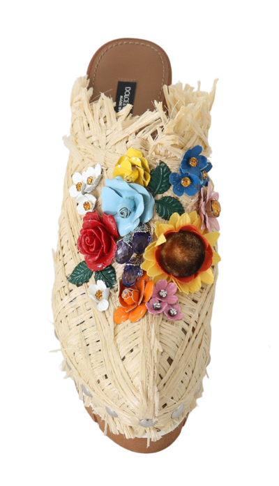 Shop Dolce & Gabbana Chic Embellished Wooden Women's Slides In Beige