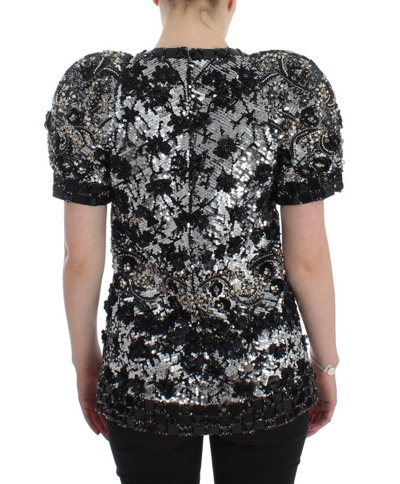 Shop Dolce & Gabbana Crystal Embellished Knight Inspired Women's Top In Silver