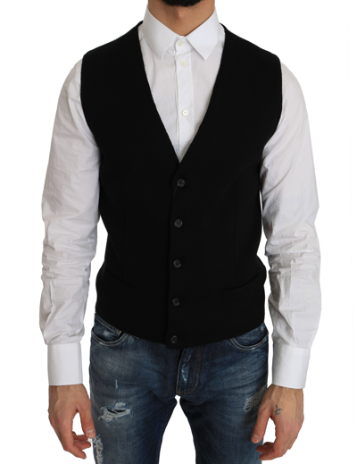 Shop Dolce & Gabbana Sleek Black Cotton Formal Men's Vest