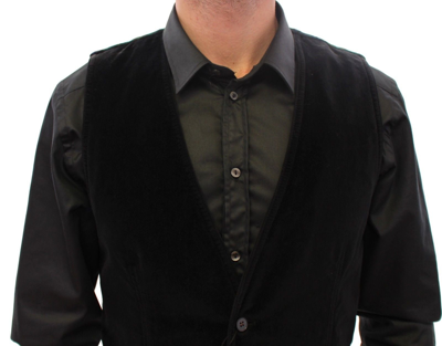 Shop Dolce & Gabbana Elegant Black Dress Vest With Green Checkered Men's Back