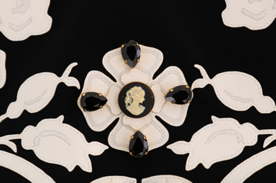 Shop Dolce & Gabbana Black White Floral Baroque Crystal Pencil Women's Skirt In Black/white