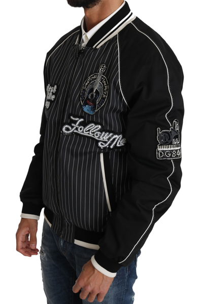 Shop Dolce & Gabbana Elegant Sequined Black Bomber Men's Jacket
