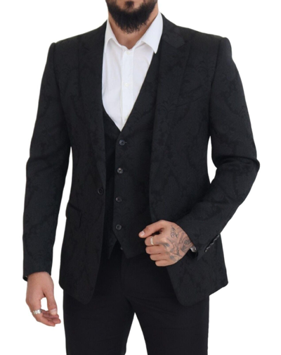Shop Dolce & Gabbana Elegant Black Martini Suit Jacket &amp; Vest Men's Ensemble