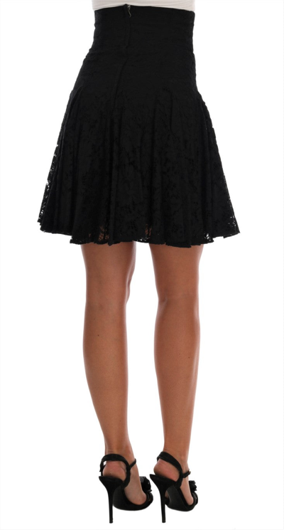 Shop Dolce & Gabbana Elegant Floral Lace A-line Mini Women's Skirt In Black