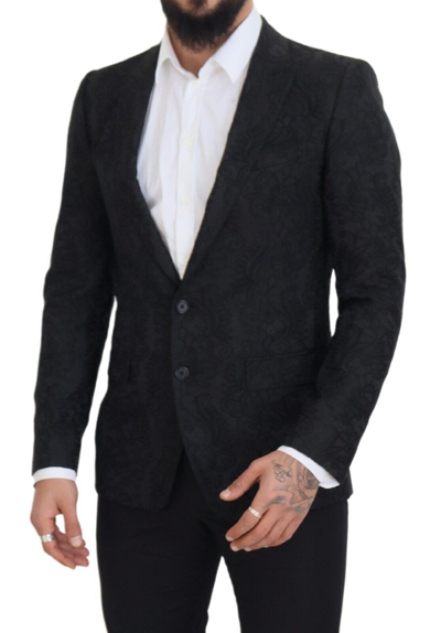 Shop Dolce & Gabbana Elegant Slim Fit Peak Lapel Men's Blazer In Black