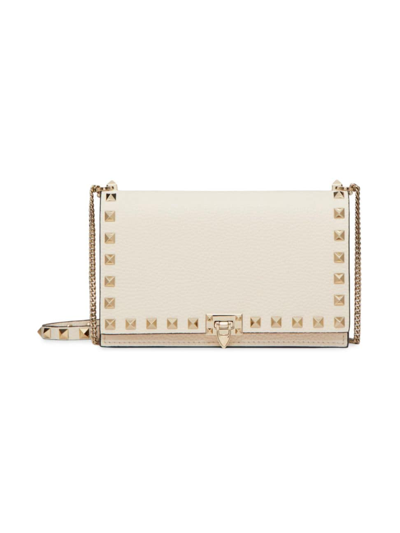 Shop Valentino Women's Grainy Calfskin Pouch With Rockstud Chain In Light Ivory
