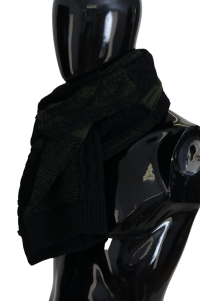 Dolce & Gabbana Black Green Knitted  Neck Wrap Shawl Scarf In Black And Green