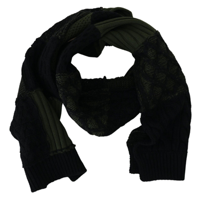Dolce & Gabbana Black Green Knitted  Neck Wrap Shawl Scarf In Black And Green