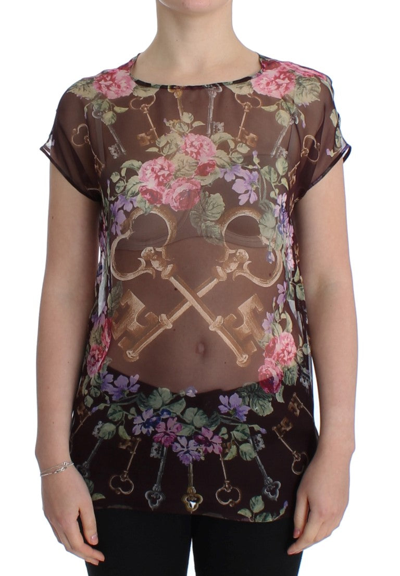 Shop Dolce & Gabbana Elegant Floral Silk Blouse With Cap Women's Sleeves In Black