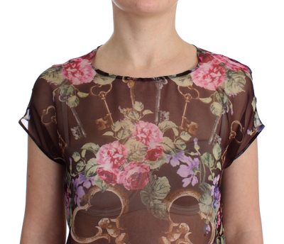 Shop Dolce & Gabbana Elegant Floral Silk Blouse With Cap Women's Sleeves In Black