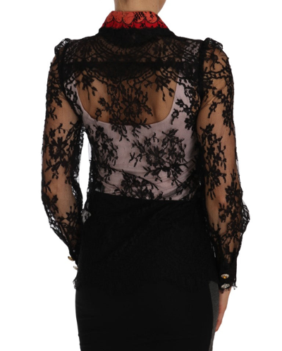 Shop Dolce & Gabbana Floral Lace Embroidered Blouse With Women's Crystals In Black