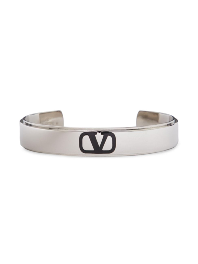 Shop Valentino Men's Vlogo Signature Metal And Enamel Cuff In White Black