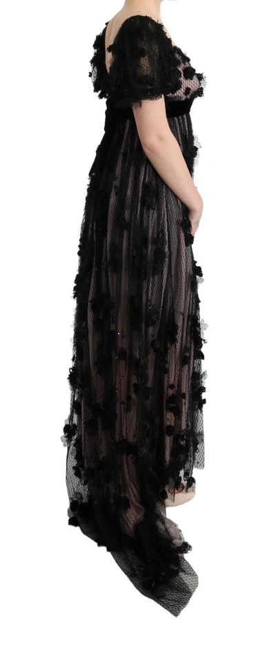 Shop Dolce & Gabbana Elegant Floral Applique Full Length Women's Dress In Black