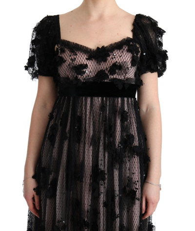 Shop Dolce & Gabbana Elegant Floral Applique Full Length Women's Dress In Black