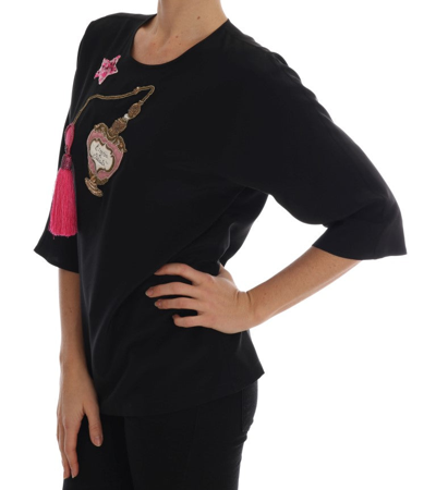 Shop Dolce & Gabbana Fairy Tale Embroidered Silk Women's Blouse In Black