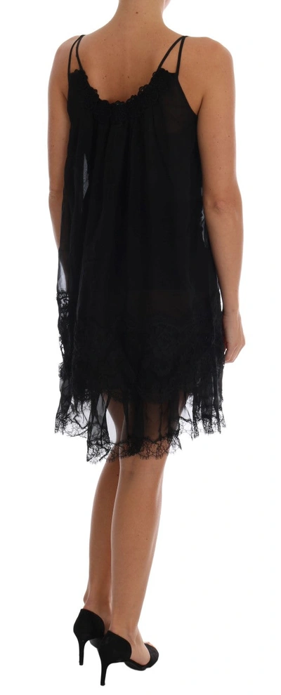 Shop Dolce & Gabbana Elegant Black Silk Lace Chemise Women's Dress
