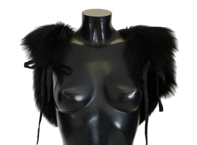 Shop Dolce & Gabbana Elegant Black Silver Fox Fur Women's Scarf