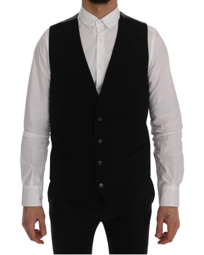 Shop Dolce & Gabbana Elegant Striped Waistcoat Men's Vest In Black