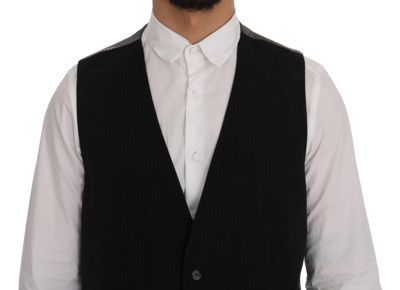 Shop Dolce & Gabbana Elegant Striped Waistcoat Men's Vest In Black