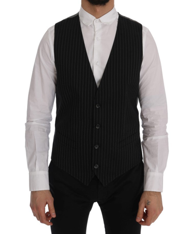 Shop Dolce & Gabbana Sleek Striped Waistcoat Men's Vest In Black