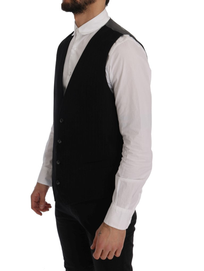 Shop Dolce & Gabbana Elegant Striped Vest Men's Waistcoat In Black