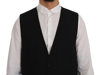 Shop Dolce & Gabbana Elegant Striped Wool Blend Waistcoat Men's Vest In Black