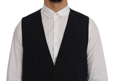Shop Dolce & Gabbana Sleek Striped Wool Blend Waistcoat Men's Vest In Black
