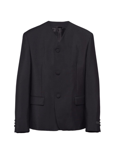 Shop Prada Men's Single-breasted Mohair Wool Jacket In Black