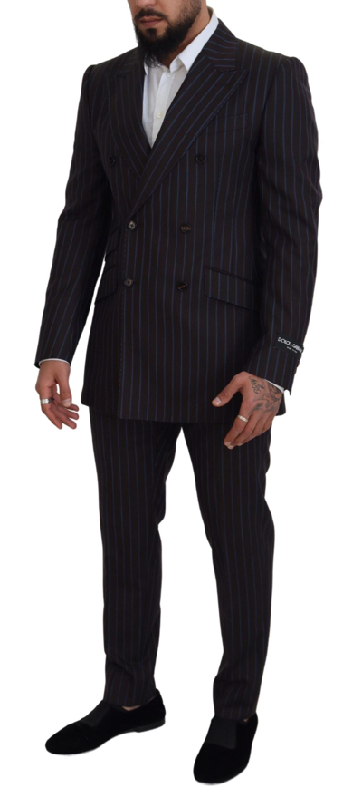 Shop Dolce & Gabbana Elegant Black Striped Virgin Wool Men's Suit