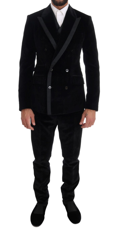 Shop Dolce & Gabbana Elegant Black Slim Fit Three-piece Men's Suit